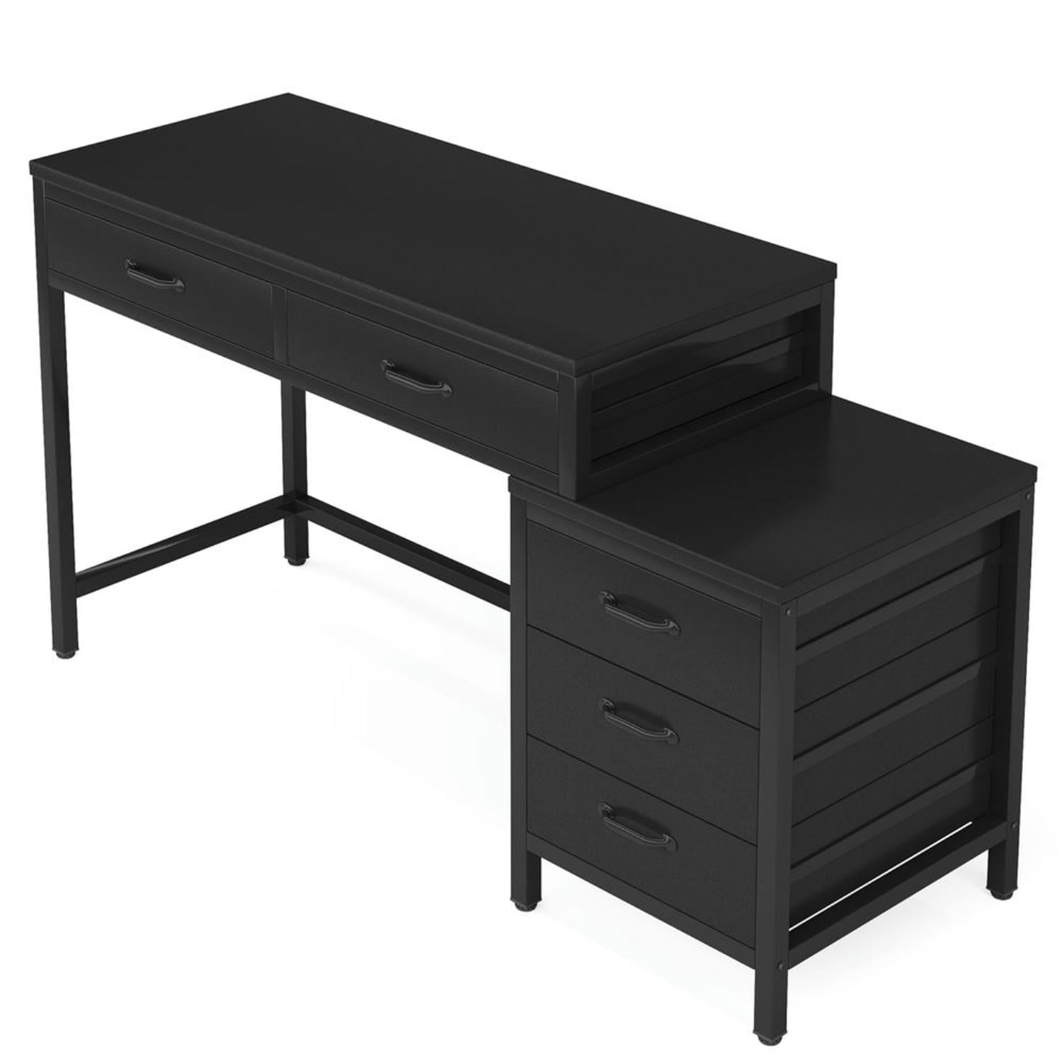 Demi Bonn 51" Computer Desk with Reversible Drawer Cabinet, Modern Study Writing Gaming Table for Home Office, Black