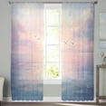 thumbnail image 3 of Ocean Seagull Semi Sheer Curtains 72 Inch Length 2 Panels Set, Pink Blue Sunset Clouds Gradient Landscape Sheer Kitchen Curtain Privacy Voile Window Curtain for Living Room Bedroom Rod Pocket Drapes, 3 of 7