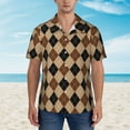 thumbnail image 2 of Rateoe Argyle of brown Pattern Men’s Hawaiian Shirt – Short Sleeve Button-Down Tropical Beach Shirt, Lightweight & Breathable Casual Aloha Shirt with Pocket,Small, 2 of 7