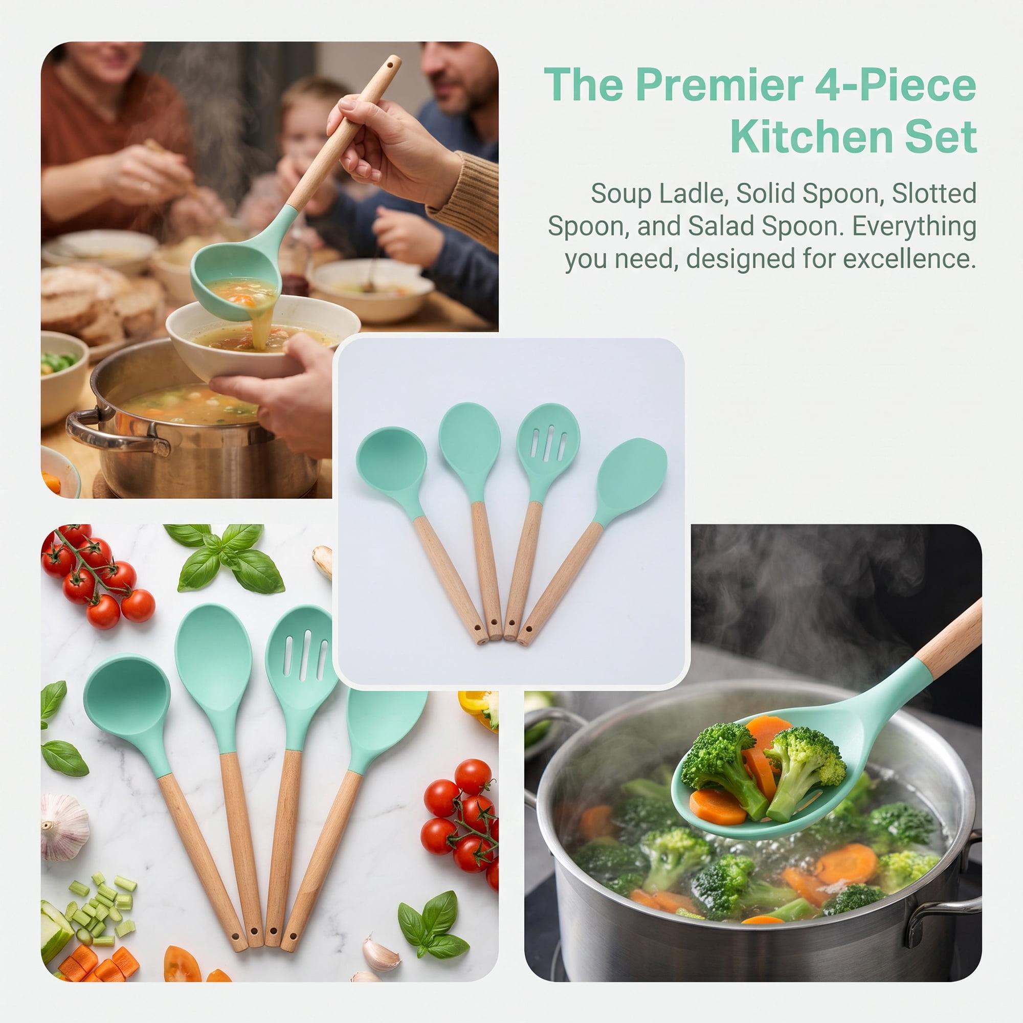 Unique Bargains 4 Pcs Cooking Utensil Set for Non Stick Cookware and Gadgets Dark Green