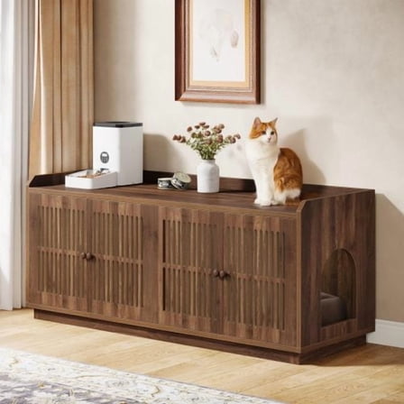 YINGYING  Cat Litter Box Enclosure for 2 Cats, Large Hidden Litter Box Furniture with Side Entry, Wooden Indoor Cat House with Storage for Living Room