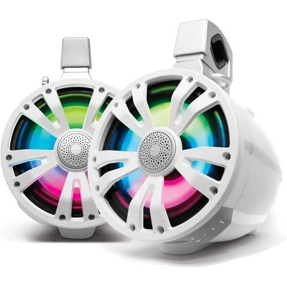 TA8 ExtremeTower Powersports Marine Waterproof Sealed 8-inch 2-Way – 1 Bluetooth Amplified Speaker + 1 Passive Speaker – White