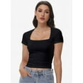 thumbnail image 6 of Women's Square Neck Tops Short Sleeve Crop Tops Workout Summer Clothes Casual Slim Fit T-Shirts, 6 of 6