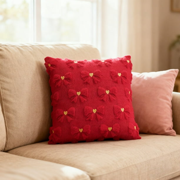 Decoraciones para San Valentín, fundas de almohada de 45 x 45 cm para San Valentín, suaves fundas de almohada de lana sintética con forma de corazón rojo para sofá, funda de almohada de felpa.