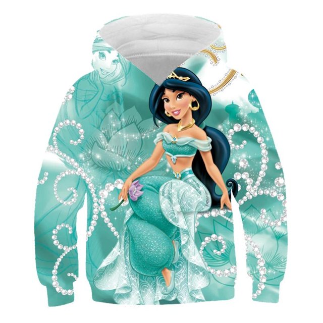Niños princesa jazmín dibujos animados sudaderas con capucha ropa niña gráfico 3D Sudadera con capucha niños otoño primavera princesa Jasmine Pullover5T Gao Jinjia LED