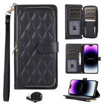 Crossbody Strap & Lanyard for iPhone 16 Case Wallet, with 10-Card Holder & 1 Bills Slot Soft PU Leather Magnetic Flip Folio Heavy Duty Protection Case for iPhone 16, Black