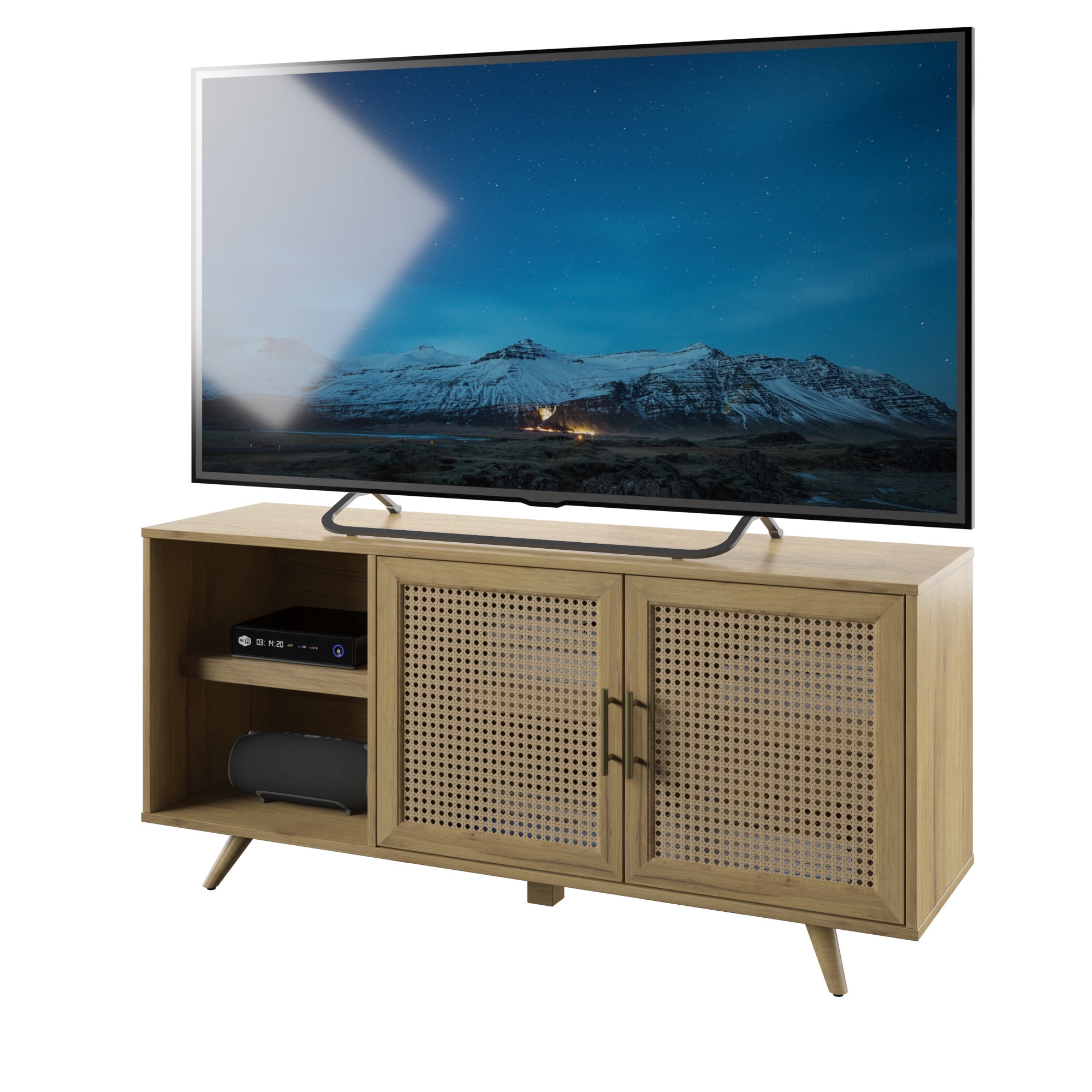Twin Star Home Rattan TV Stand for TV's up to 60" in Campbell Oak