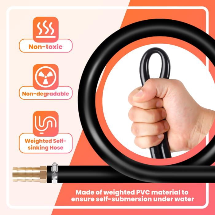 Self-Sinking Weighted Pond Aerator Hose Set (with Stainless Steel Clips & Copper Repairers), Black Fabric High Pressure Leak-Proof Garden Watering Hose, Lightweight and Portable, No Kinks