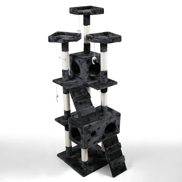 Inq Boutique Sturdy Cat Tree Furniture for Multiple Cats with Flannel Covered 2 Condo Elevated