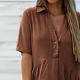 thumbnail image 5 of Linen Dress Women Summer Cotton Linen Lapel Button Down Mini Dresses Womens Casual Solid Turndown Loose Lightweight Short Sleeve Beach Tunic Sundress, 5 of 9