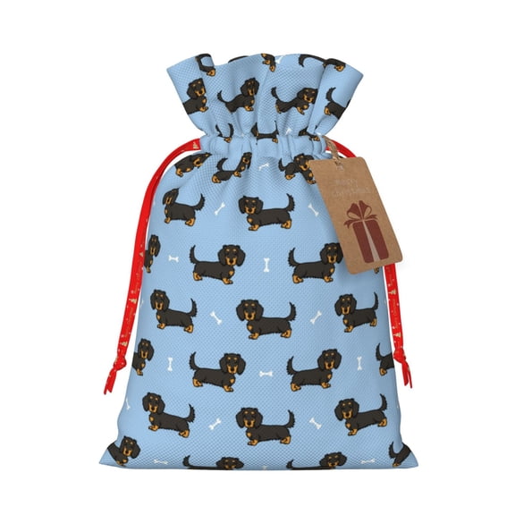 Honeii Dachshund Dog Print Small Burlap Bags,Christmas Drawstring Treat Bags Gift Bags Reusable Candy Goodie Wrapping Bags for Holiday Party Favors Supplies -Small