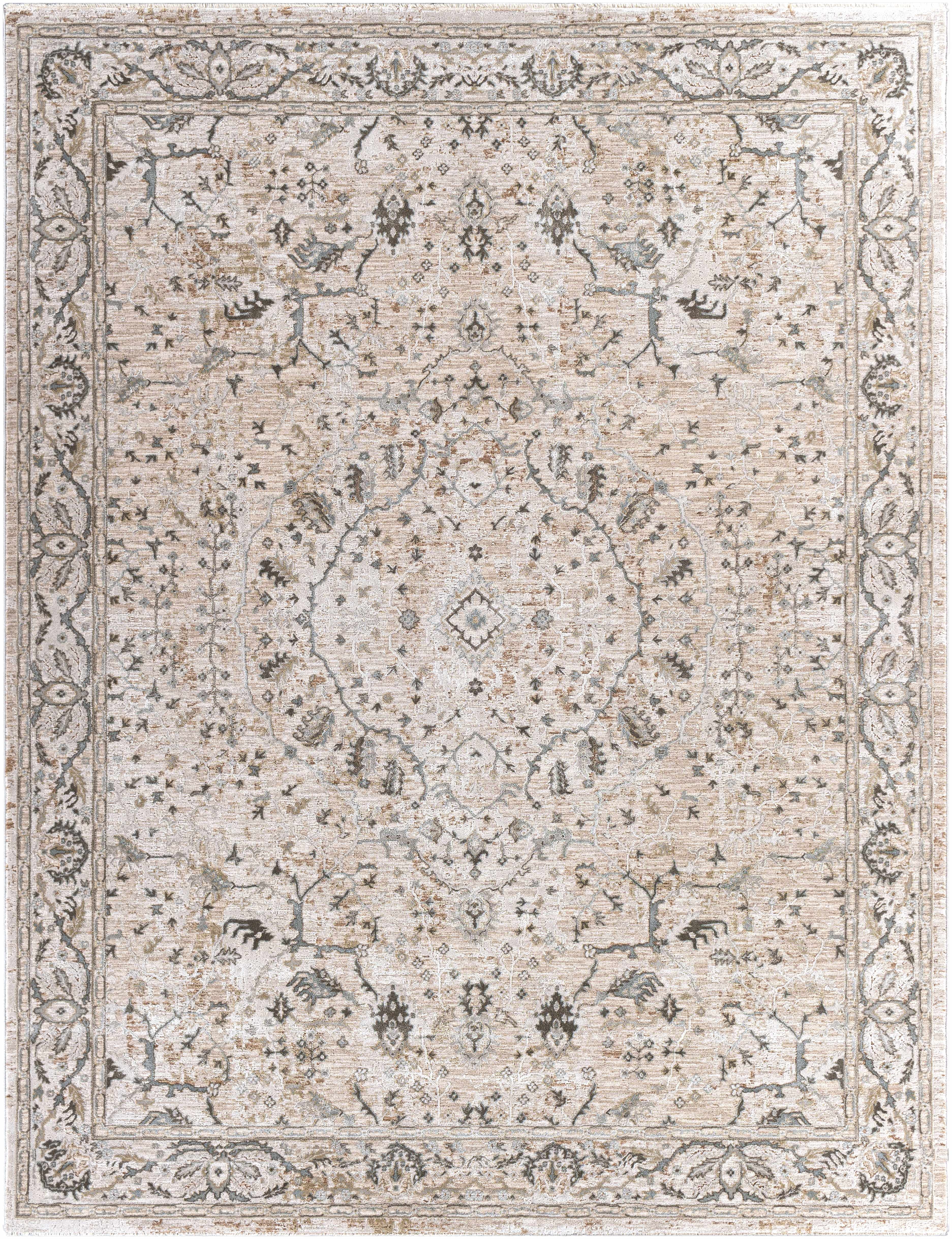 Hauteloom Laughlin Living Room, Bedroom Area Rug - Bohemian Traditional Oushak Style - Vintage Floral - Green, Cream, Blush - 5'3"-Round