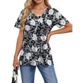 thumbnail image 3 of Fantaslook V Neck T Shirts for Women Floral Summer Tops Short Sleeve Shirts Casual Tunic Tops, 3 of 8