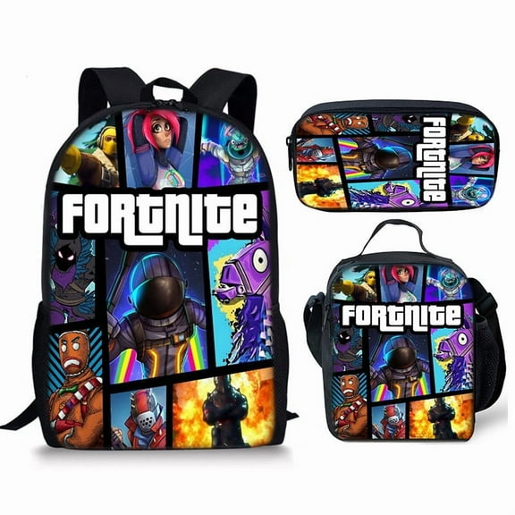 Fortnite Cute 3D Cartoon Theme Waterproof Backpack, Lightweight Travel Backpack Three-piece Set