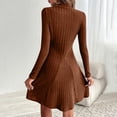 thumbnail image 4 of Pretxorve Women Nightgown Solid Long Sleeve Mock Neck Waist Cinched A Line Casual Loungewear Sleep Dress, 4 of 4