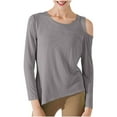 thumbnail image 2 of Xysaqa Women's Long Sleeve Sun Protection Shirts Lightweight Breathable Workout Tops for Women Casual Loose Cold Shoulder T-Shirts for Running Gym Fitness Gray, 2 of 4