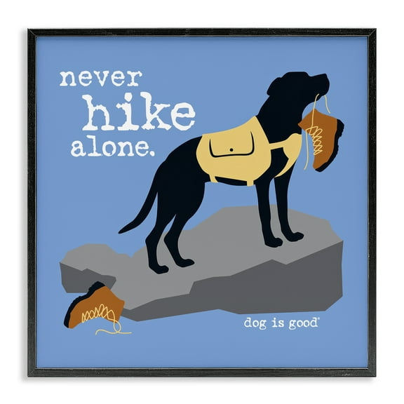 Stupell Industries Never Hike Alone Dog Animals Painting Black Framed Art Print Wall Art, 12 x 12