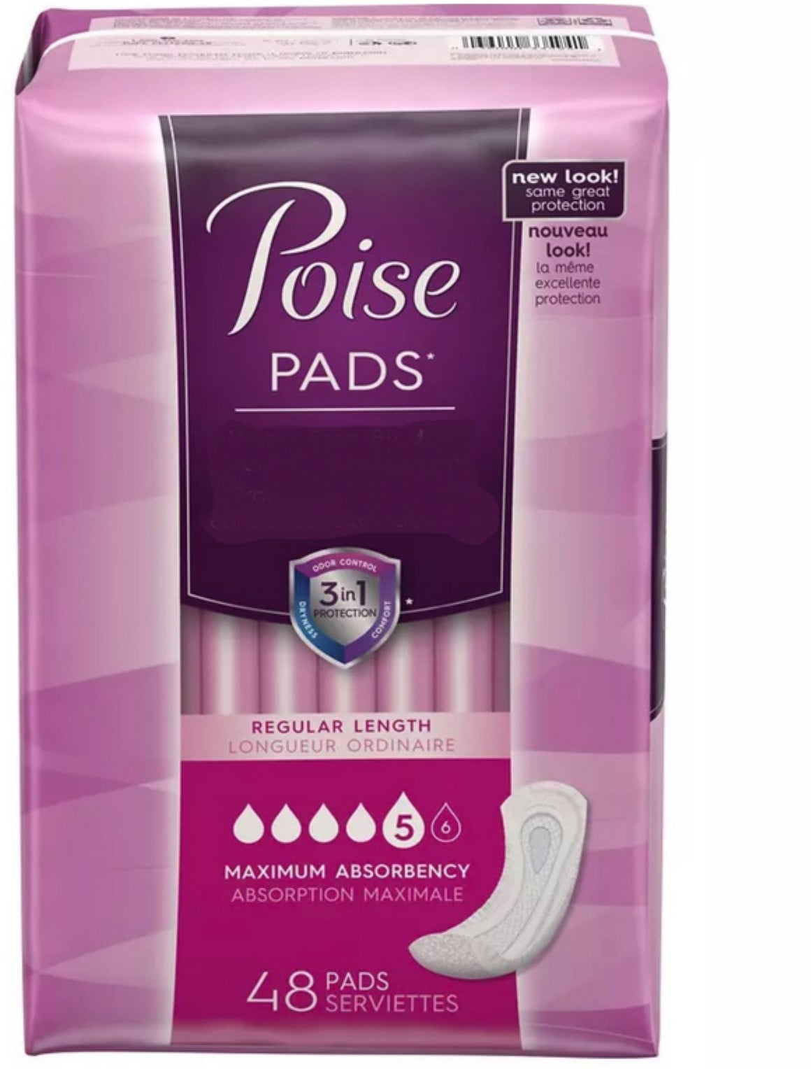 Poise Maximum Absorbency Incontinence Pads Regular Length, 48ct, Case of 4