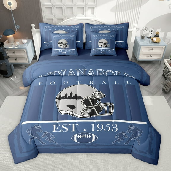 Homewish Indalanapoils City 7-Piece Twin Bedding Sets,Boys Ball Game Sport Bedding Comforter Set,Gray Rugby Helmet Sheet Sets For Boys,Super Cozy Room Decor Reversible