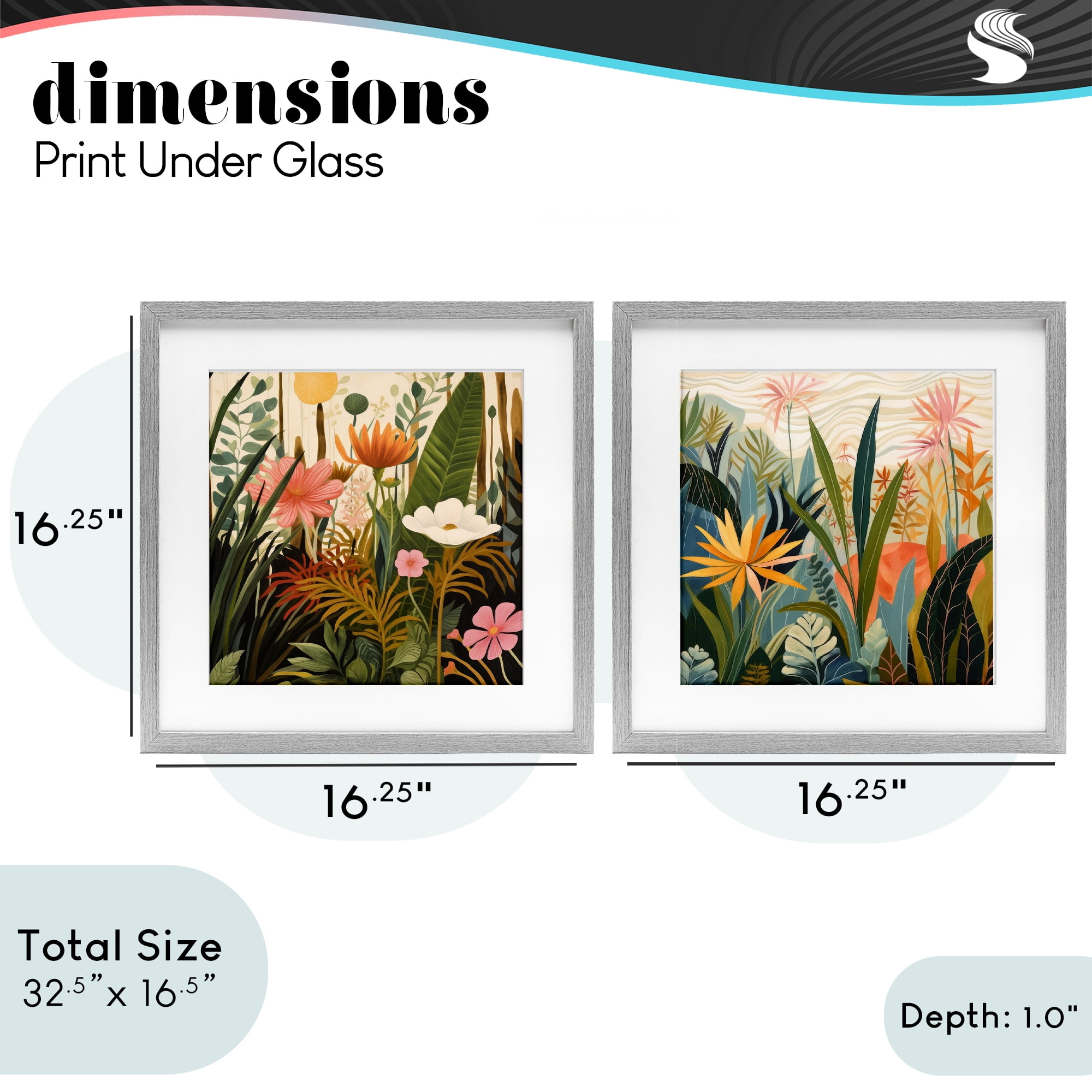 Stupell Industries Botanical Embrace Blooms 2 Piece Gray Framed Print Under Glass Set, design by Lazar Studio