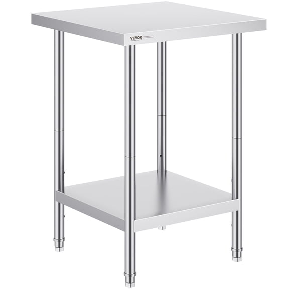 VEVOR Stainless Steel Prep Table,24 x 24 x 34 Inch,700 lbs Load Capacity, Heavy Duty Metal Worktable with 3 Adjustable Height Levels,Commercial Workstation for Kitchen Garage Restaurant Backyard