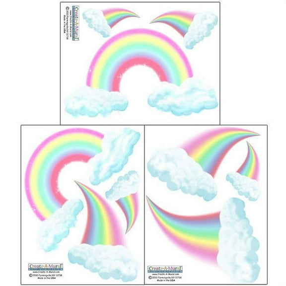 Pastel Rainbow Cloud Wall Decals Girls Room Decor Includes 9 Pretty Rainbow Cloud Stickers 4"to 10.5"