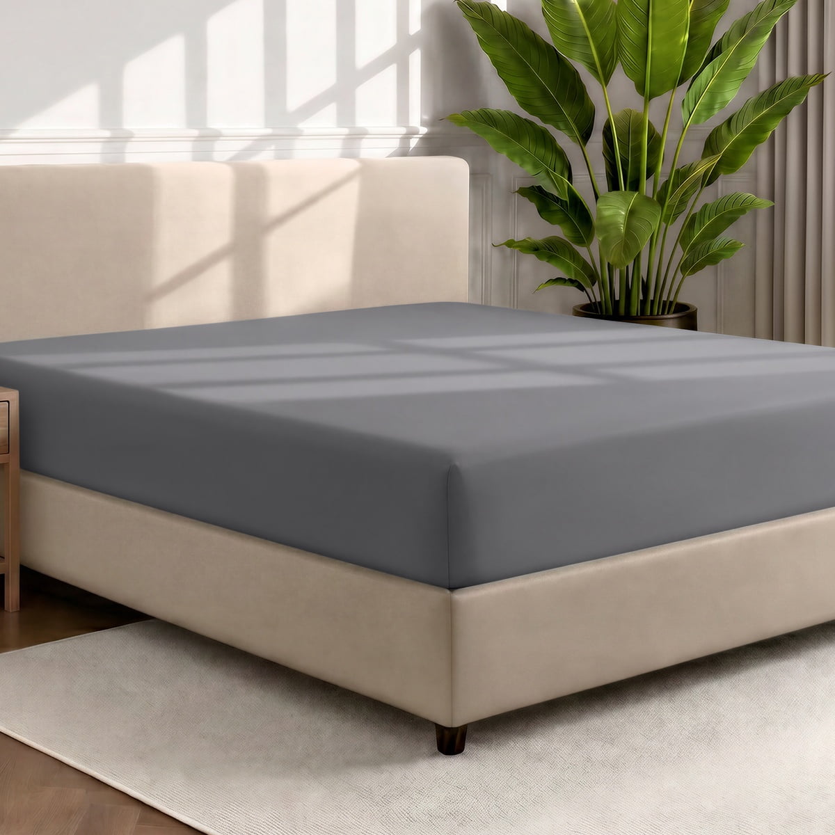 Bare Home Luxury 1800 Collection Fitted Sheet, Ultra-Soft, Deep Pocket, Queen, Gray
