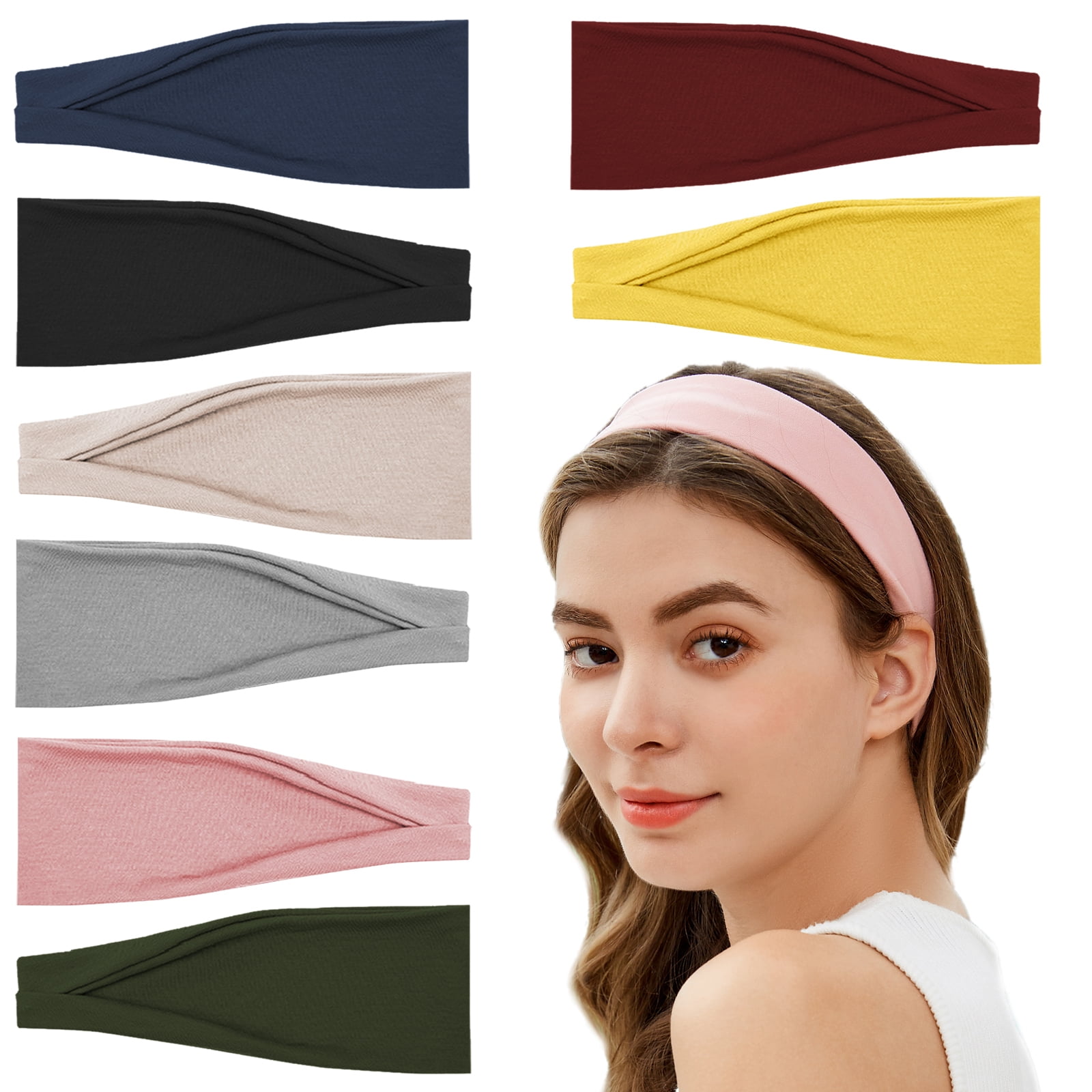 8 Pack Sports Sweatbands Headbands Stretchy Hair Bands Elastic Head