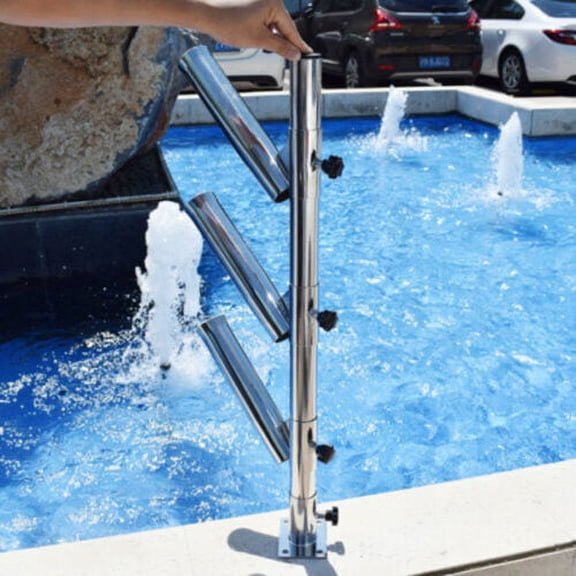 3-Tube Rocket Launcher Rod Holder Tree Stand Stainless 2.2'' x 3'' x 1/4" Base