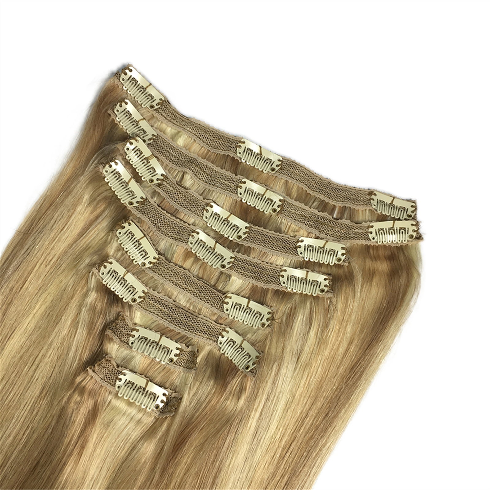 8 Pieces 10-26 inches Remy Clip in Ombre Hair Extensions Human Hair Light Blonde Golden Straight - Silky Straight Long Thick Real Hair Extensions for Women Fashion