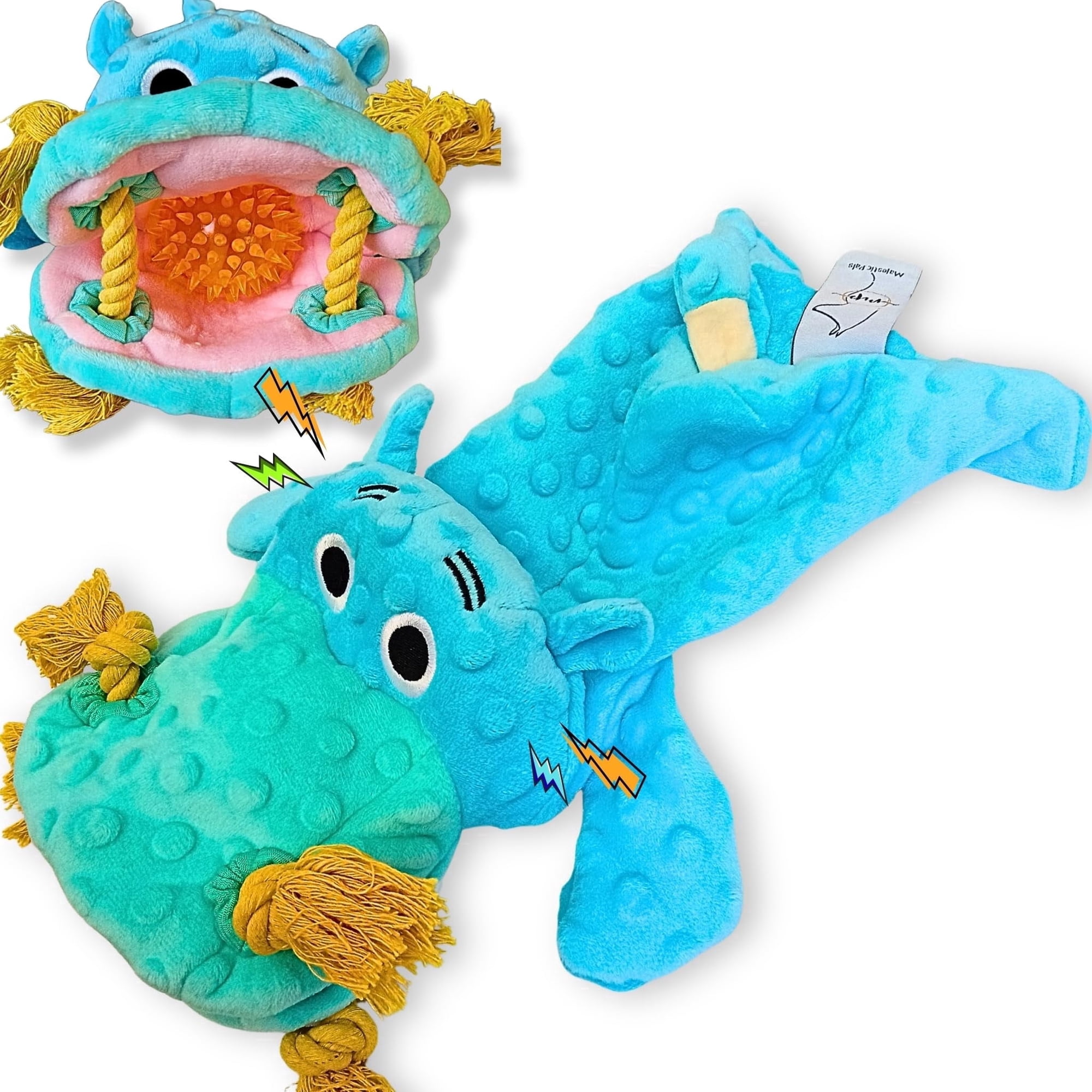 No Stuffing Interactive Plush Dog Toy with Hidden Toy Inside Squeaky Soft Dog Toy for Small Medium & Large Breeds Blue Plush Hippo for Fetch Play and Engagement Gift Ready Box