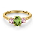 thumbnail image 3 of Gem Stone King 18K Yellow Gold Plated Silver Green Peridot and Pink Lab Grown Diamond Engagement Ring for Women | 1.26 Cttw | Oval 7X5MM | Gemstone August Birthstone | Size 8, 3 of 6