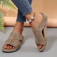 thumbnail image 3 of Dakaela Women's Cork Slide Sandals Slip on Open Toe Leather Footbed Orthopedic Slippers Arch Support Beach Summer Walking Shoes Khaki 6.5, 3 of 8