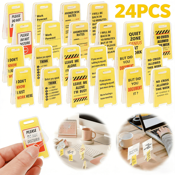 Ihvewuo 24pcs Funny Office Desk Signs, Mini Acrylic Yellow Caution Desk Signs Office Decorations for Coworker Women Men Boss and Employee Appreciation Gifts
