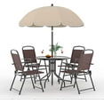thumbnail image 6 of Patio Dining Set for 4 with Umbrella, Includes 4 Folding Chairs and Tempered Glass Top Table, Perfect Outdoor Furniture, 6 of 8