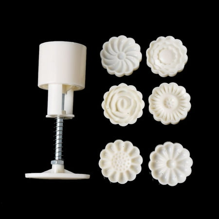 

6 Style New Fondant Decorating Baking Cookies Cutter Hand Pressure Round Flower Mooncake Mold