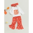 thumbnail image 3 of Wassery Baby Girls 3Pcs Thanksgiving Outfits Set Long Sleeve Letter Print Tops + Bell Bottoms + Headband Set 6M 12M 18M 24M 3T Toddler Fall Clothes, 3 of 8