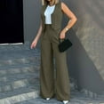 thumbnail image 5 of BLOCLOALO 2 Piece Lounge Set Sleeveless Tops Women's Fashionable Vest Wide Leg Pants Set Comfortable for Daily Wear Cropped Tank Tops Trendy Business Sets Womens Lounge Outfit Army Green L, 5 of 7