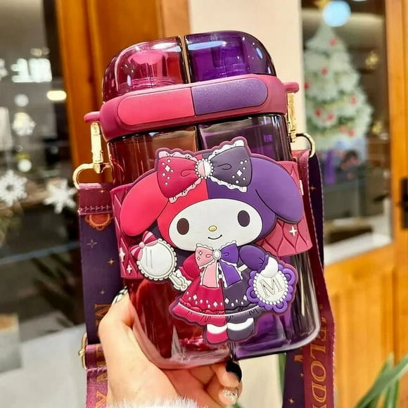 2024 Sanrio Hello Kitty Mélodie Kuromi Tasse d'Eau Étudiante Tritan Double Bouilloire Portable pour Femmes avec Paille Ovale Cadeau
