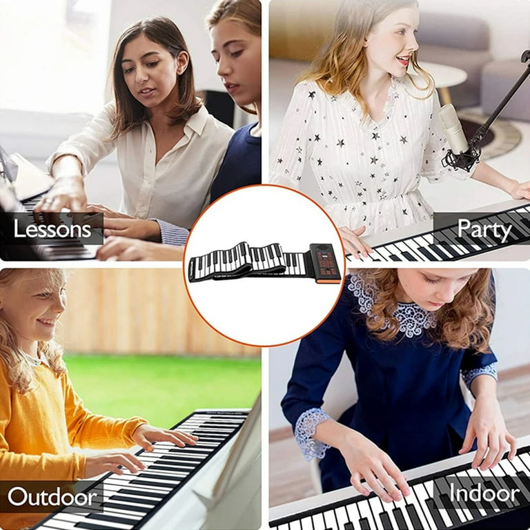 Roll-up Piano 61/88 keys, Electronic Hand Roll Portable Piano Unique Tones  and Built-in Speaker, Upgraded Waterproof Silicone Fold able Piano Keyboard  for Beginners and Kids 