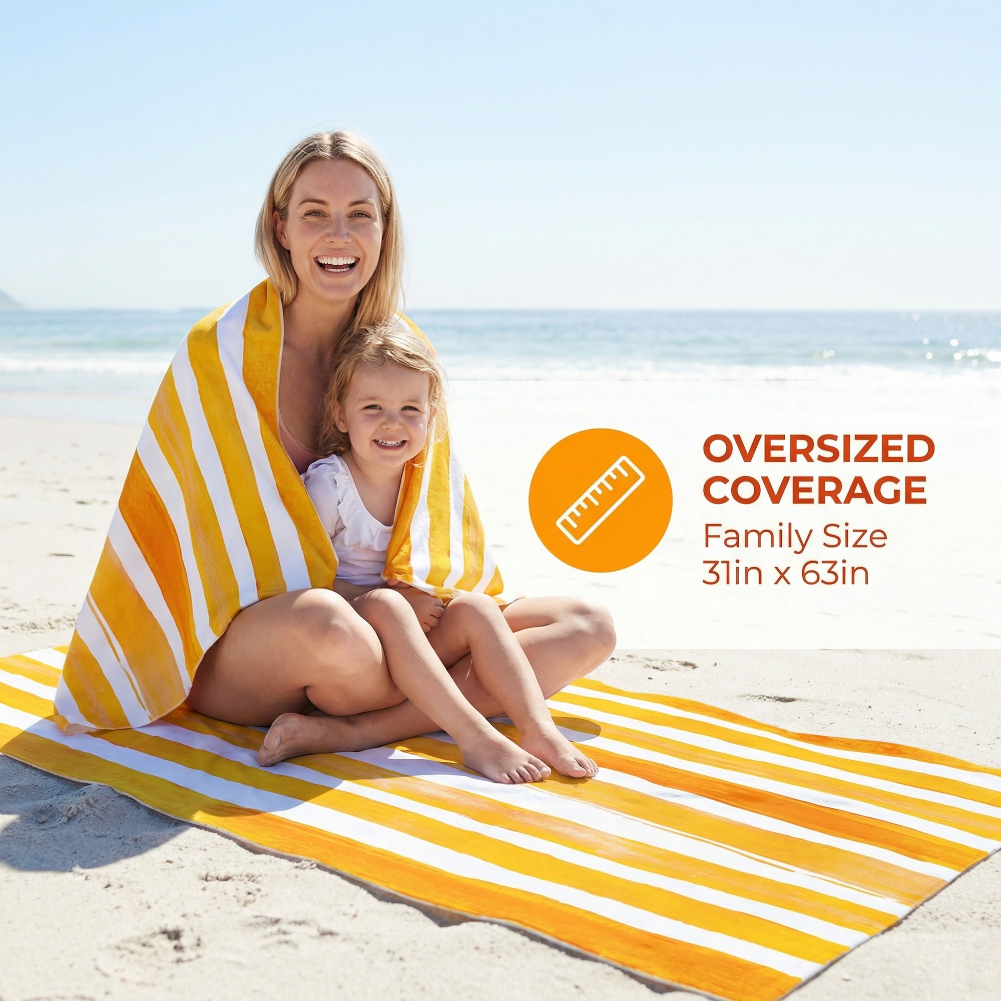 Unique Bargains Striped Lightweight Quick Dry Absorbent Beach Towel Yellow 63" x 31"