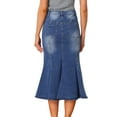 thumbnail image 3 of INSPIRE CHIC Fishtail Denim Skirt for Women's Washed Midi Jean Bodycon Skirt XS Blue, 3 of 6