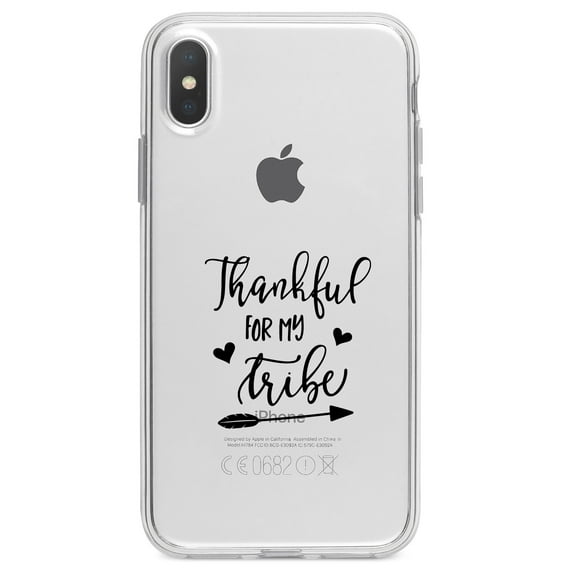 DistinctInk Clear Shockproof Hybrid Case for iPhone XR (6.1" Screen) - TPU Bumper Acrylic Back Tempered Glass Screen Protector - Thankful for My Tribe