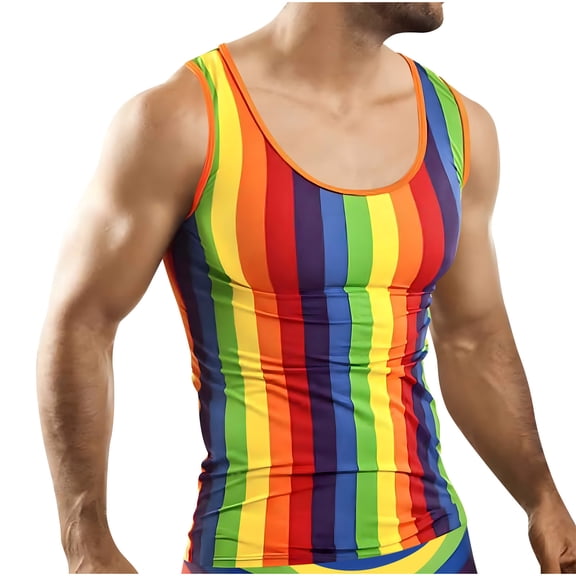 Afuyipoi Men Tank Tops Breathable Summer Sleeveless Casual Striped Tops Multicolor Size 3XL