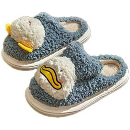 

PIKADINGNIS Cute Duck Furry House Slippers for Women Men Fluffy Fur Warm Soft Anti-skip Home Shoes Indoor Winter
