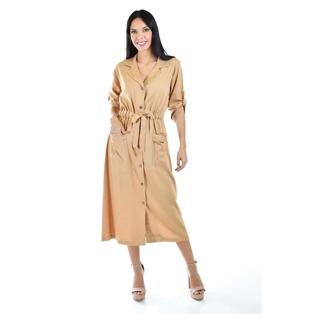 Vestido camisero de lino Roman Fashion /Juvenil, 2391 (Beige) beige M