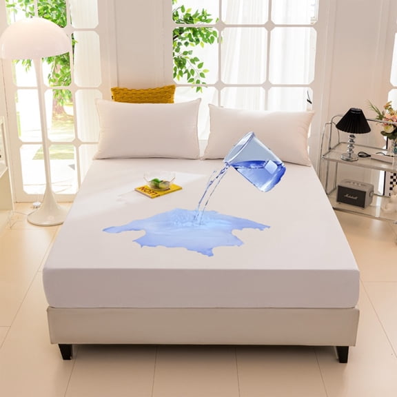 Gallickan 63x79x12 Inch Waterproof Fitted Mattress Protector, Breathable Noiseless Bed Cover, Stain Oil Resistant, White