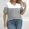 thumbnail image 2 of TQWQT Plus Size Womens Tops 4x-5x Trendy Short Sleeve Tee Shirt Tops Striped Color Block Graphic T-Shirt V Neck Criss Cross Tunic Shirts Dressy Casual Trendy Tunics 3XL, 2 of 6