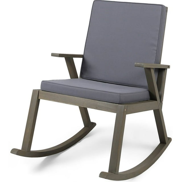 Noble House Champlain Outdoor Acacia Wood Rocking Chair Cushions Gray/Dark Gray