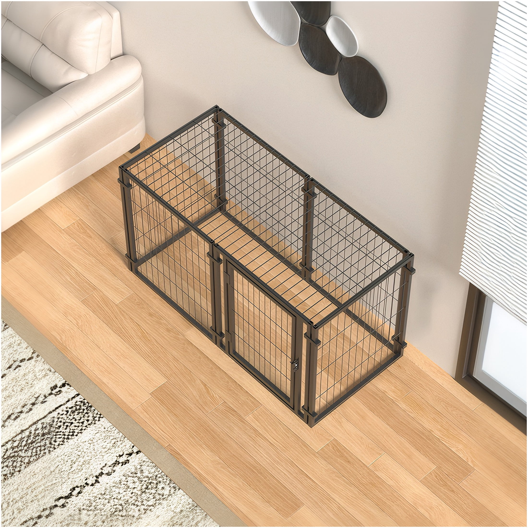 JERFIT 47.2 Inch Heavy Duty Metal Dog Crate & Playpen, Indoor Outdoor Pet Kennel with Lockable Door, for Small Medium Large Dogs, Black